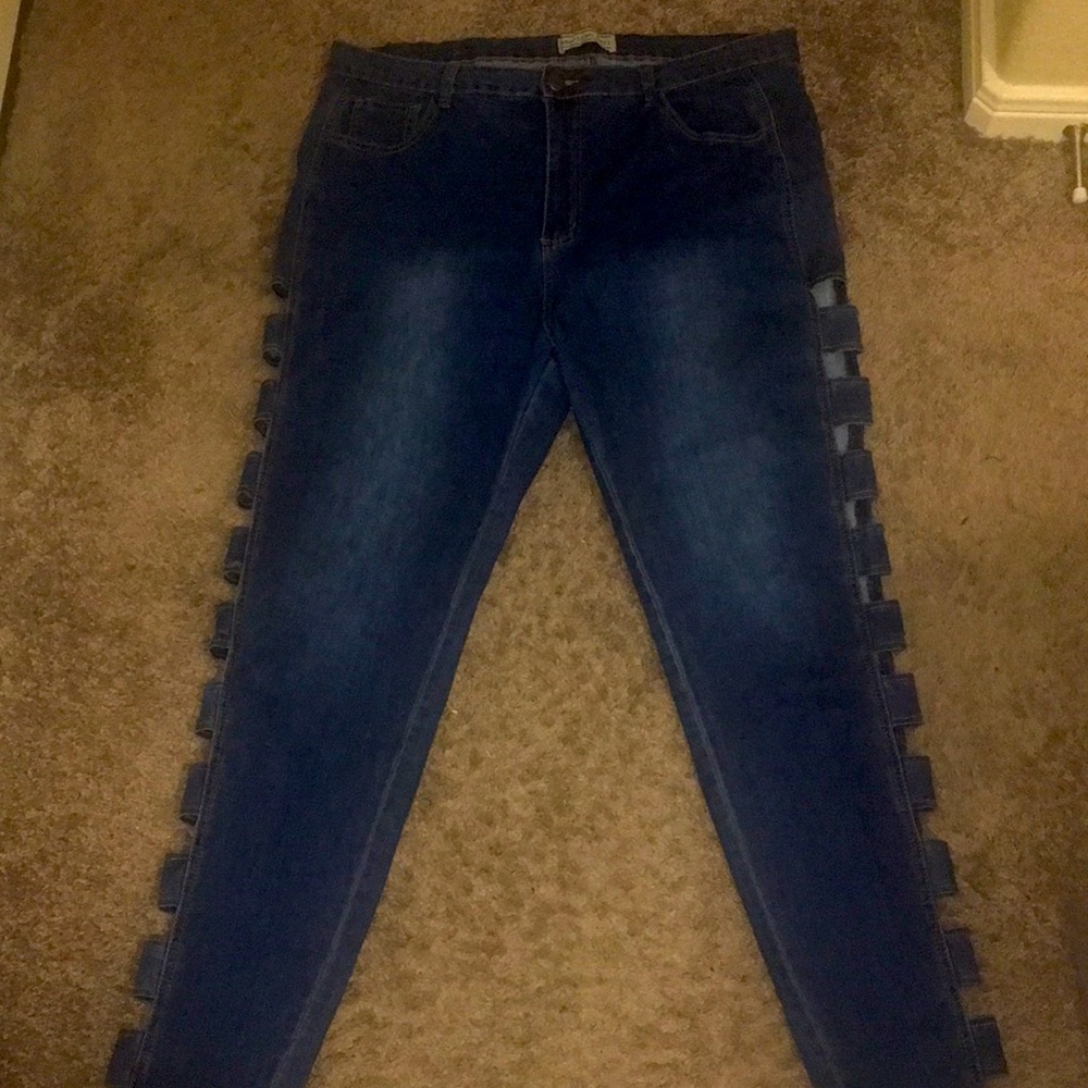 Jeans sized 3x cut out sides